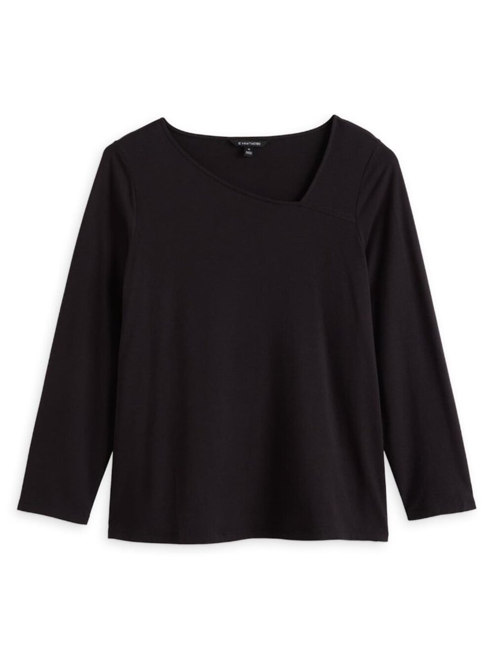 41 Hawthorn Nelly Luxe Jersey Asymmetrical Neck Knit Top Black Plus 3X